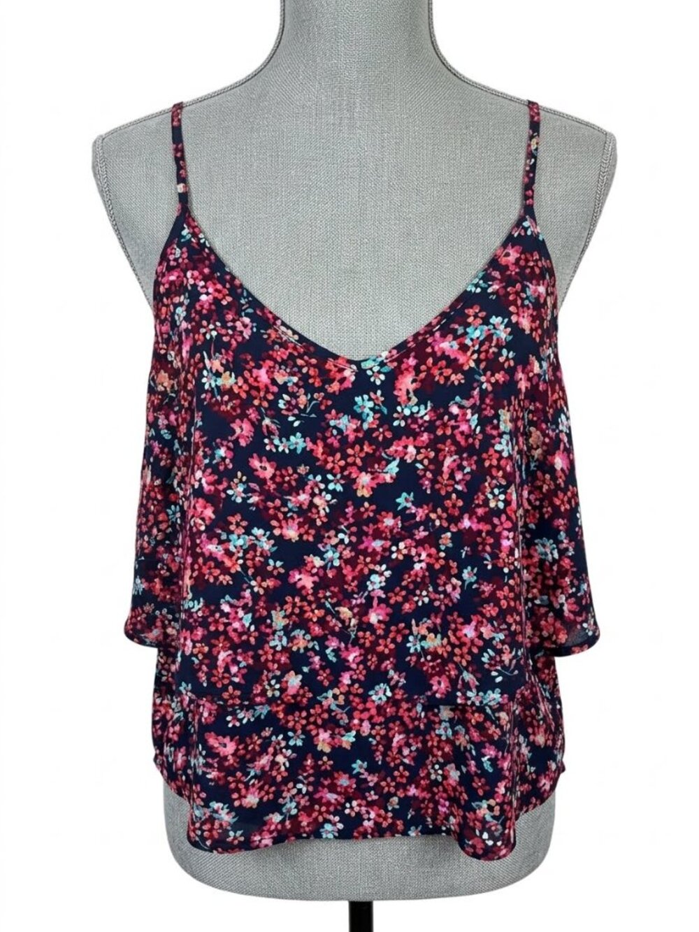 Charlotte Russe Floral Ruffle Tank Top Navy Sz M